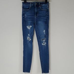 Curvy American Eagle Outfitters Blue Distressed Jeggings